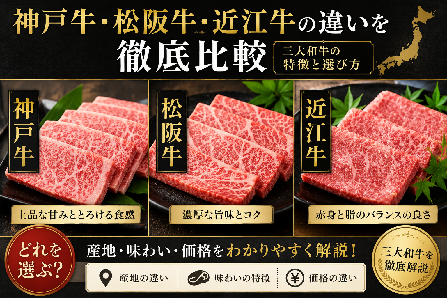 神戸牛・松阪牛・近江牛の違いを徹底比較|三大和牛の特徴と選び方
